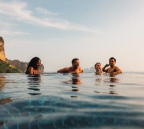 thai islands, travellers in a pool